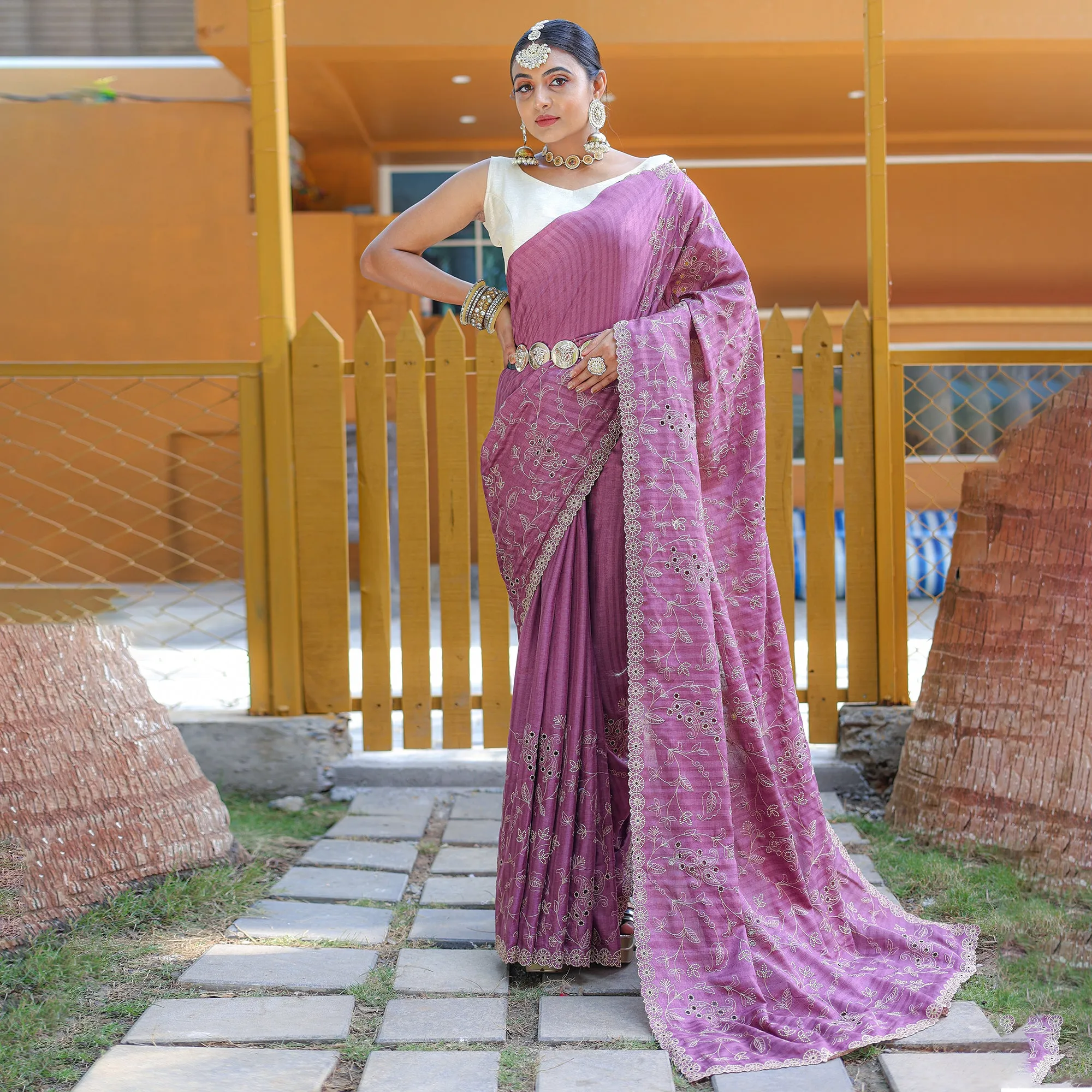 Aaisha Lavender Soft Silk Handwork Saree