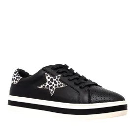 Alfie & Evie Pixie Black Brown Animal Leather Casual Shoe Lace Up Platform