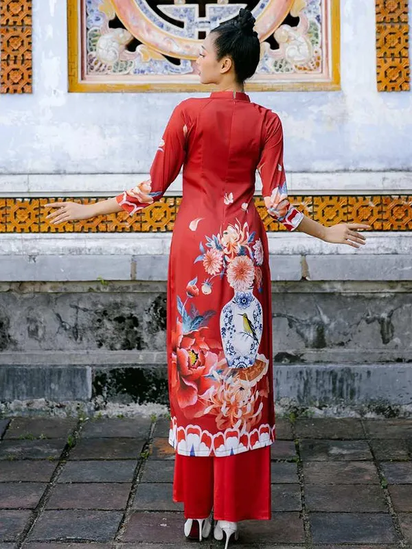 Ao Dai Dress Red Vase Wedding Ao Dai Dress Includes One Ao Dai Top And Pants