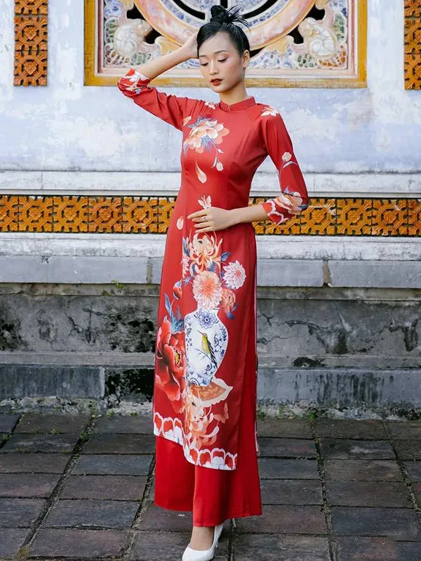 Ao Dai Dress Red Vase Wedding Ao Dai Dress Includes One Ao Dai Top And Pants