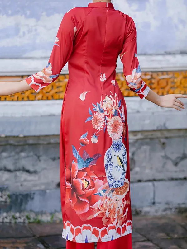 Ao Dai Dress Red Vase Wedding Ao Dai Dress Includes One Ao Dai Top And Pants