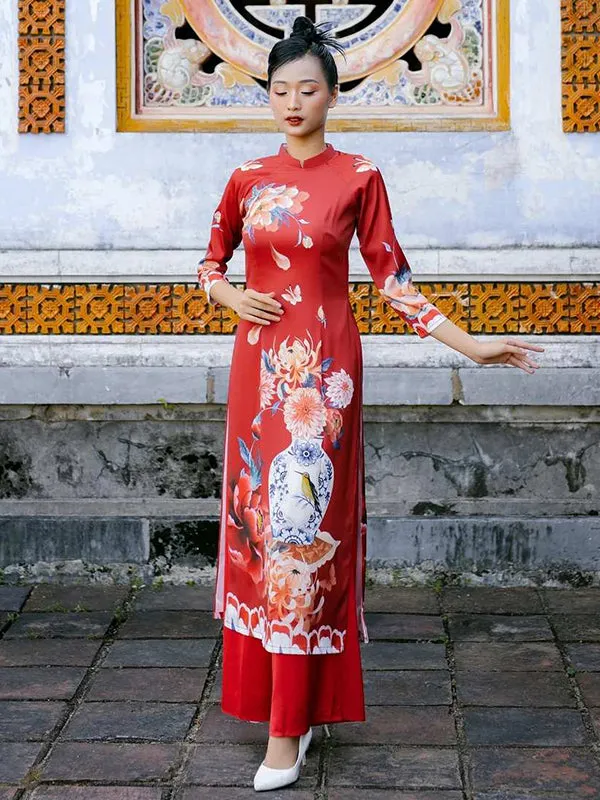 Ao Dai Dress Red Vase Wedding Ao Dai Dress Includes One Ao Dai Top And Pants