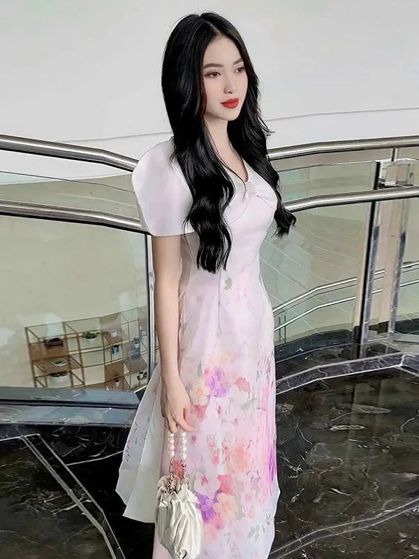 Ao Dai Vietnam Blush Cape Sleeve Includes One Ao Dai Top And Pants