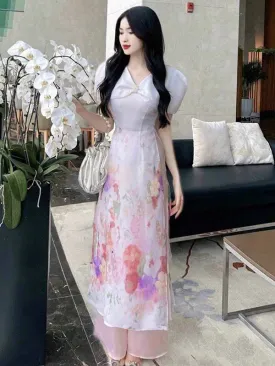 Ao Dai Vietnam Blush Cape Sleeve Includes One Ao Dai Top And Pants