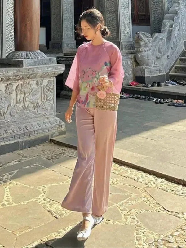 Ao Dai Vietnam Lavender Button Modern Temple Includes One Ao Dai Top And Pants