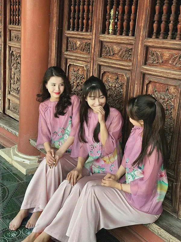 Ao Dai Vietnam Lavender Button Modern Temple Includes One Ao Dai Top And Pants