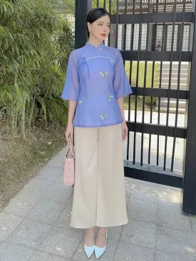 Ao Dai Vietnam Purple Bow Modern Temple Includes One Ao Dai Top And Pants