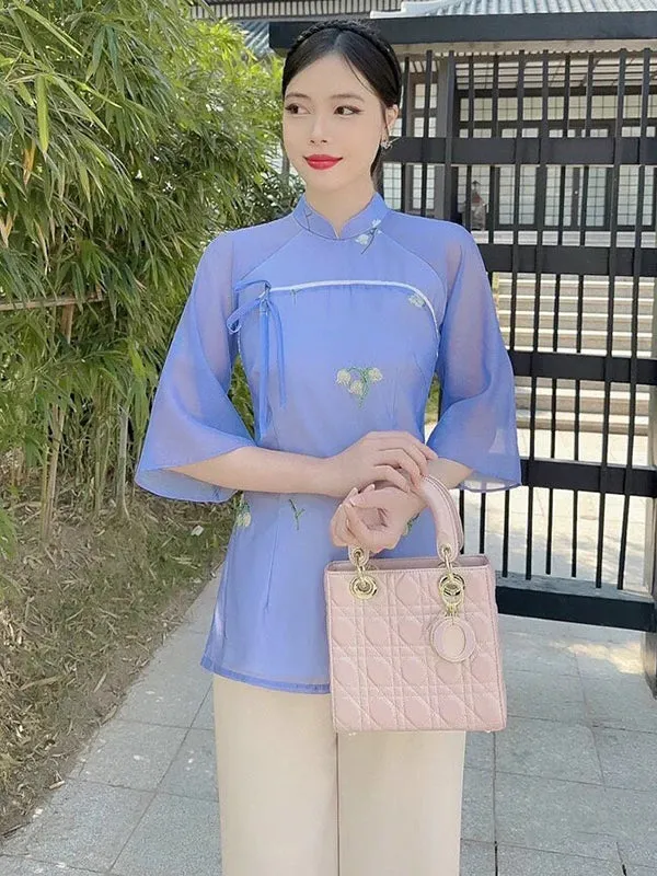 Ao Dai Vietnam Purple Bow Modern Temple Includes One Ao Dai Top And Pants