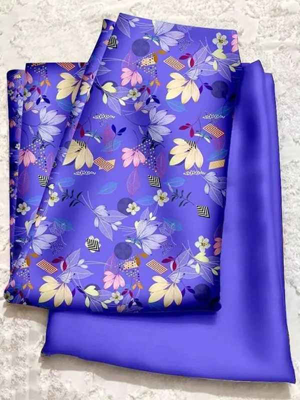 Ao Dai Vietnam Purple Printed Pattern Ao Dai Set Includes One Ao Dai Top And Pants