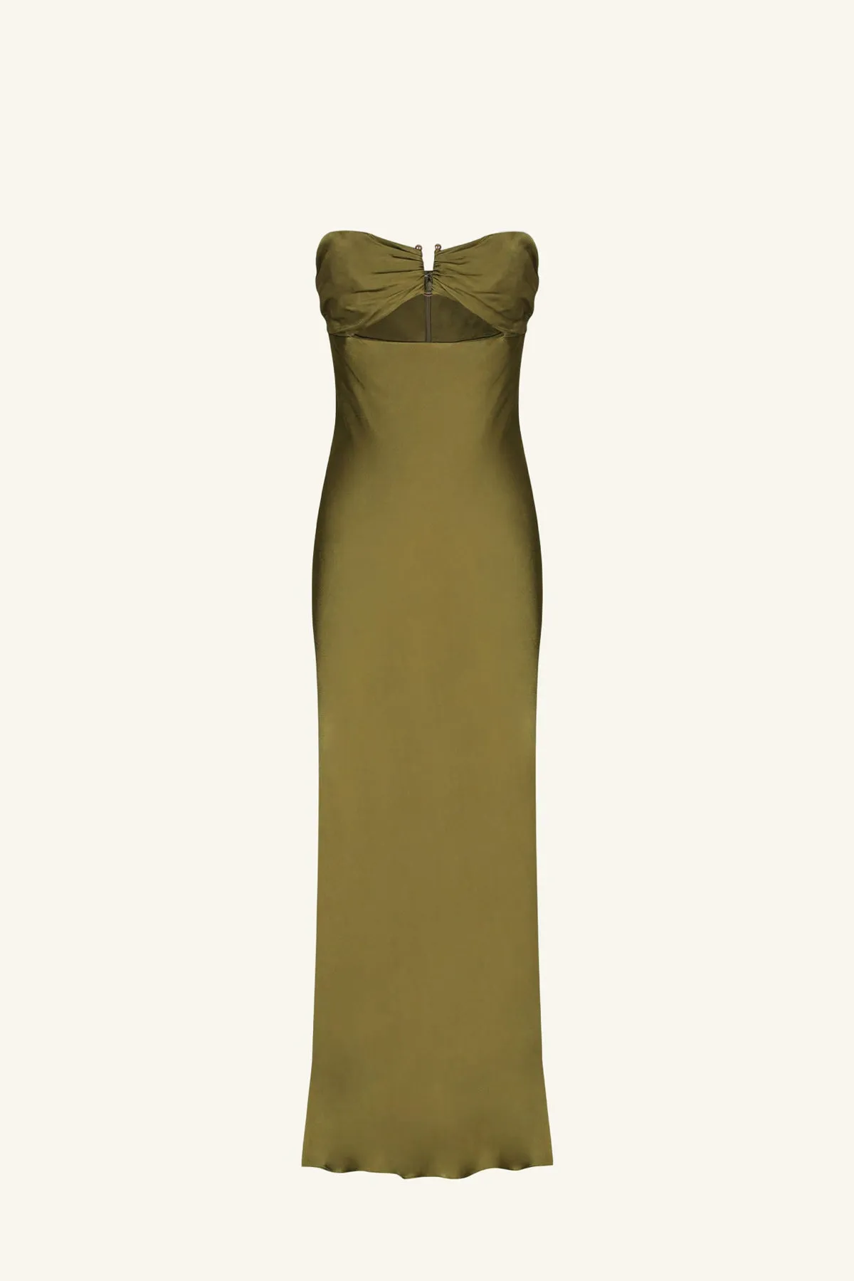 ARIENZO STRAPLESS CUT OUT MIDI DRESS - GREEN OLIVE