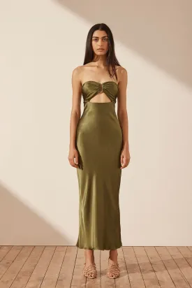 ARIENZO STRAPLESS CUT OUT MIDI DRESS - GREEN OLIVE