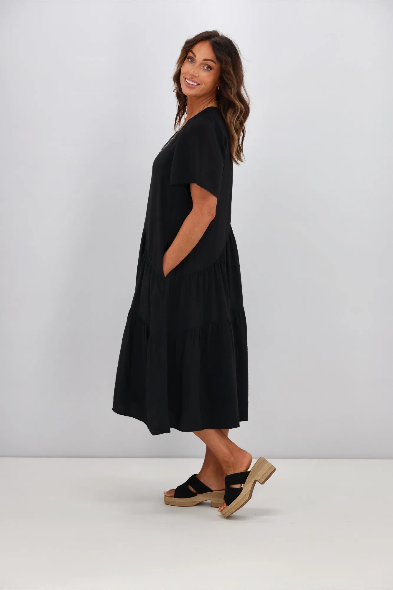 Betty Basics Florence Tiered Dress Black