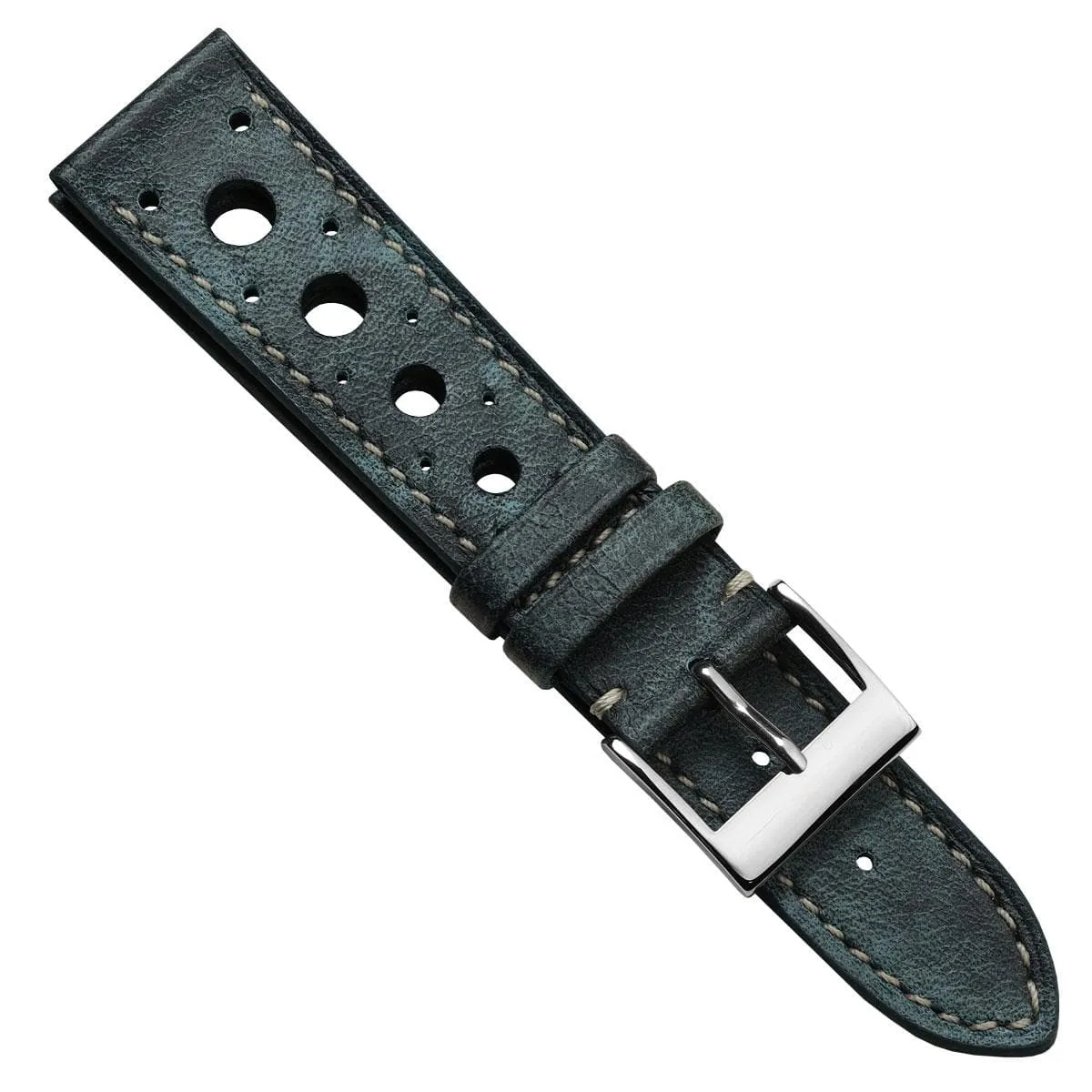 Boutsen Racing Handmade Patina Leather Watch Strap - Blue Jeans