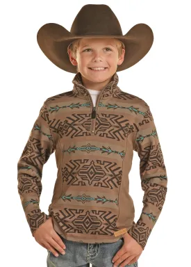 Boy's Rock & Roll Aztec Brown Henley 1/4 Zip Sweatshirt