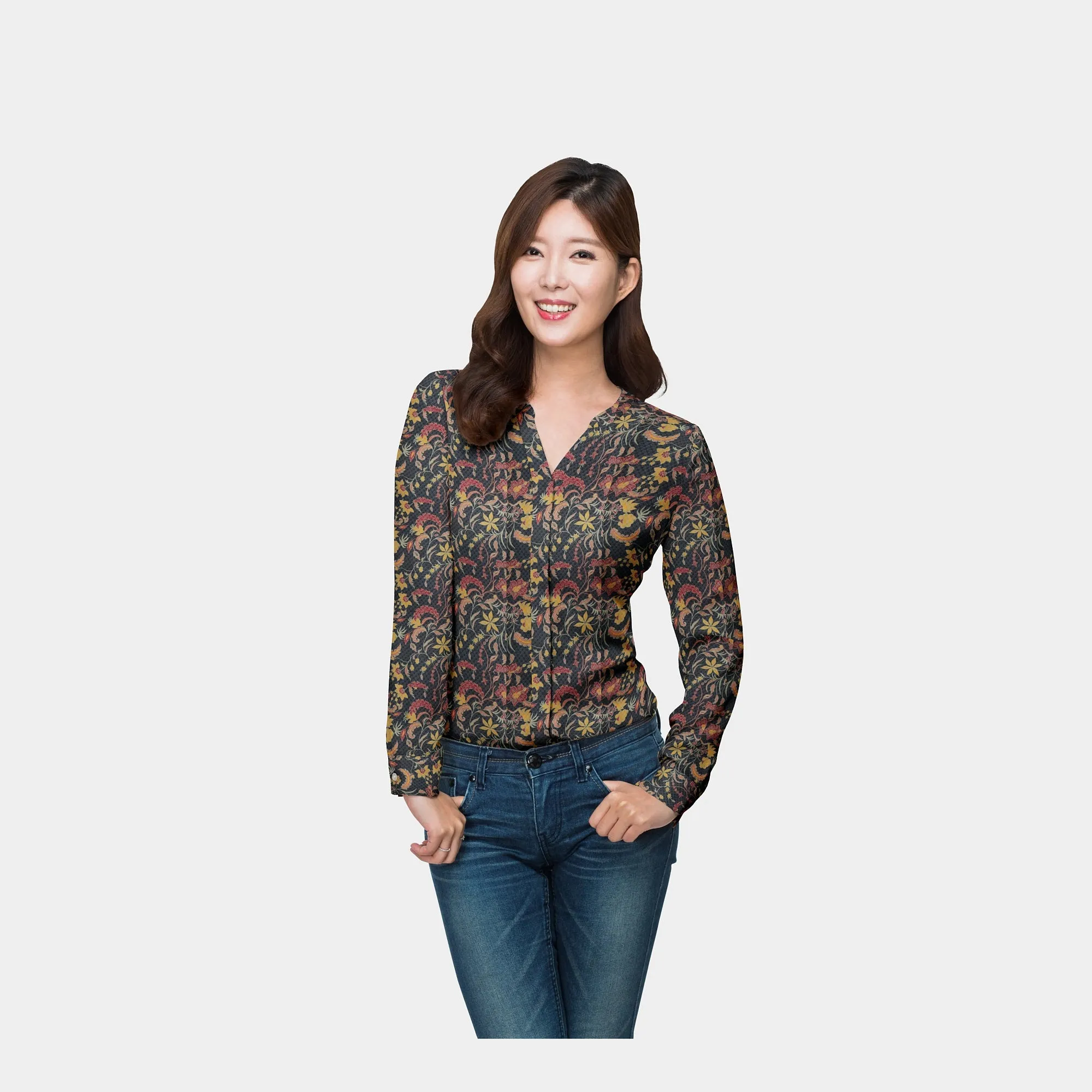 Brown Floral Print Viscose Dobby Fabic