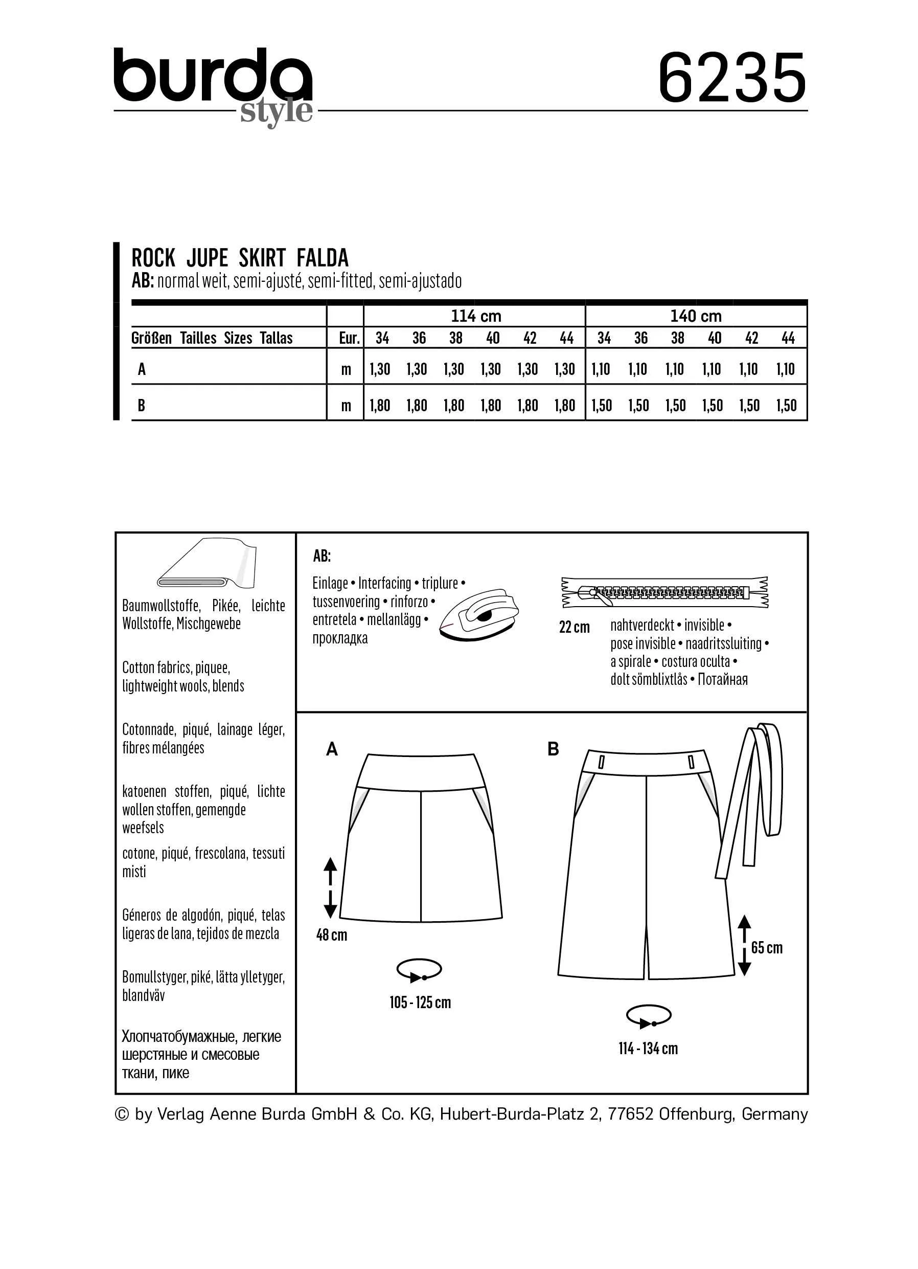 Burda Pattern 6235  Skirt with Yoke – 
Hip Yoke Pockets