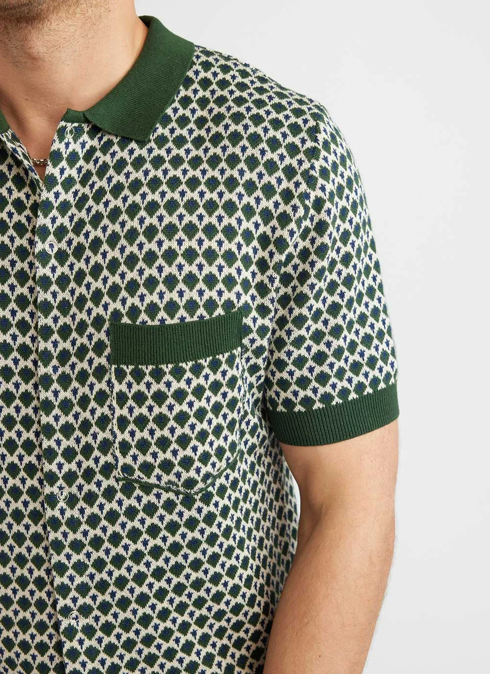 Casa Piccante Shirt | Knitted Cotton | Green Jacquard