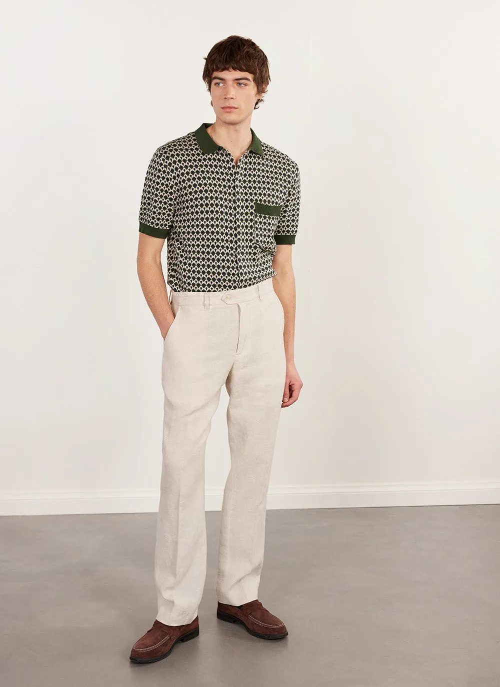 Casa Piccante Shirt | Knitted Cotton | Green Jacquard