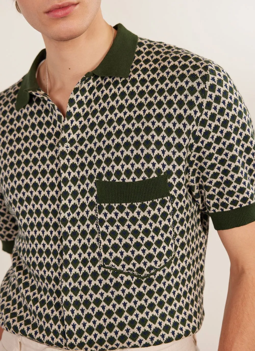 Casa Piccante Shirt | Knitted Cotton | Green Jacquard