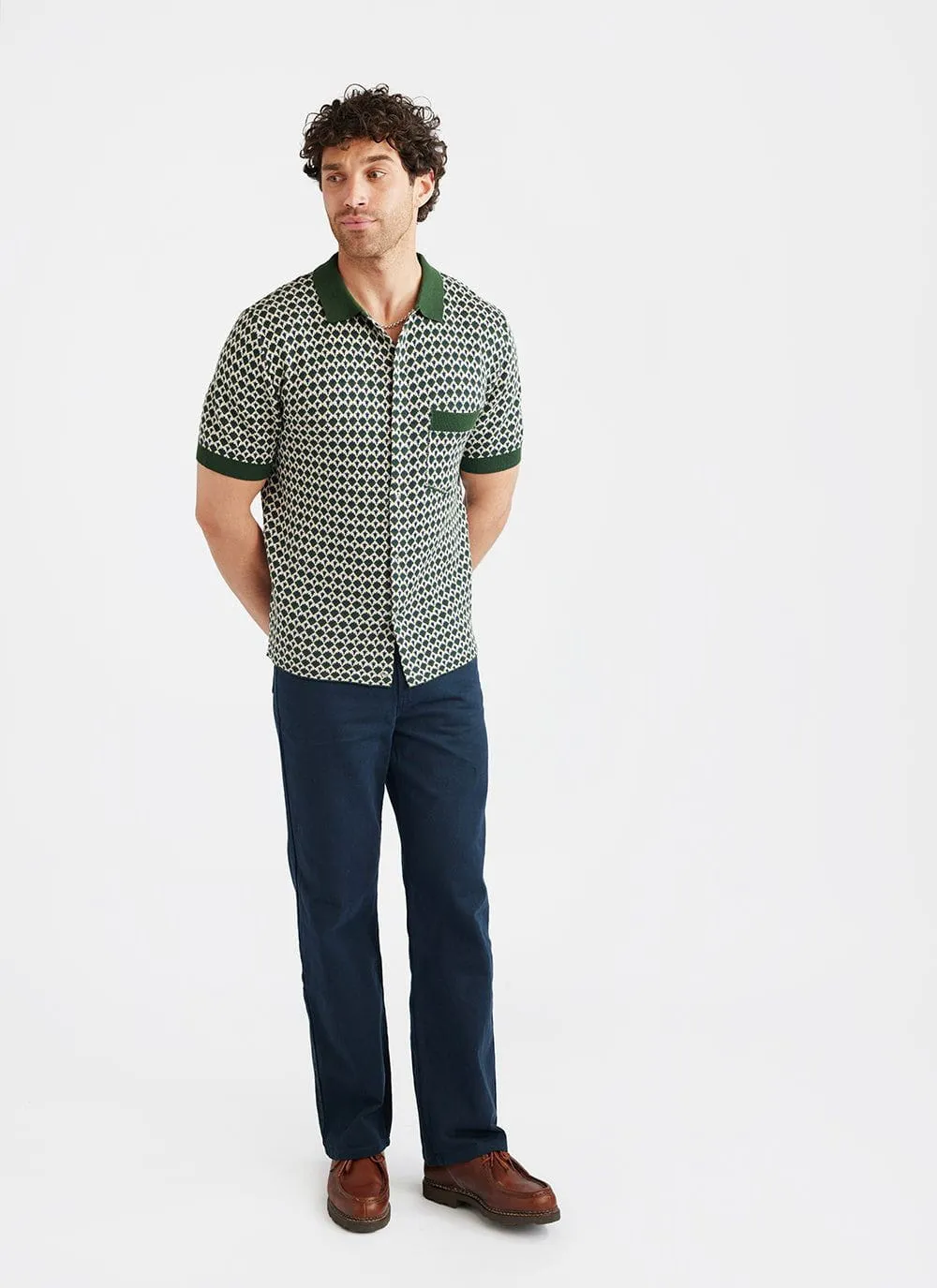 Casa Piccante Shirt | Knitted Cotton | Green Jacquard