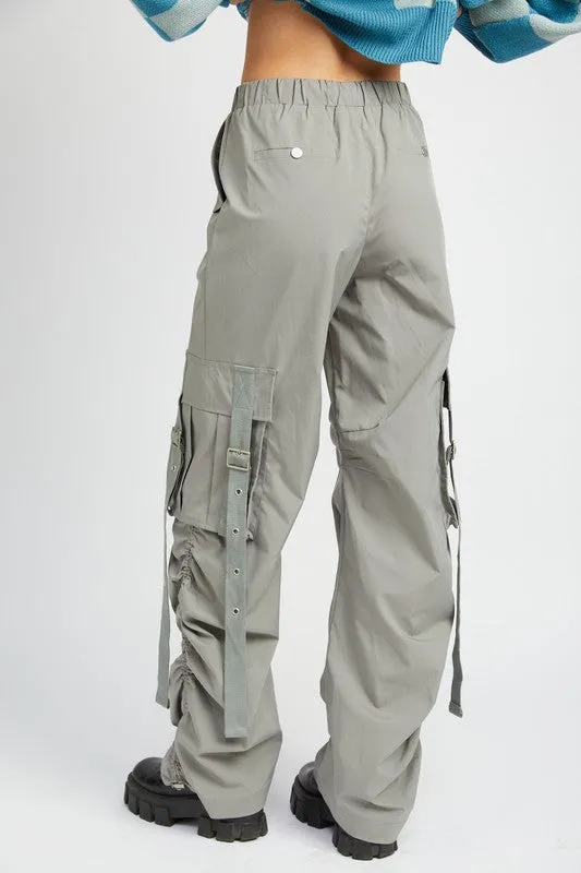 Charcoal High Waist Pinstripe Cargo Parachute Pants