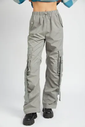 Charcoal High Waist Pinstripe Cargo Parachute Pants