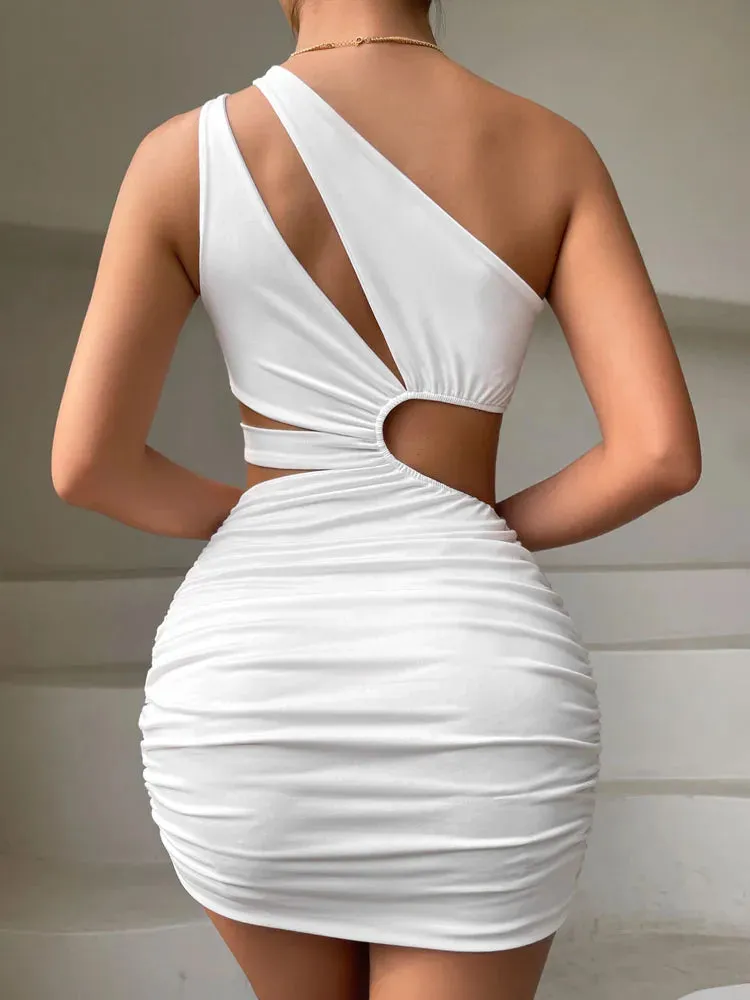 DressBetty - 2024 Summer White One Shoulder Mini Dress Cut Out Bodycon