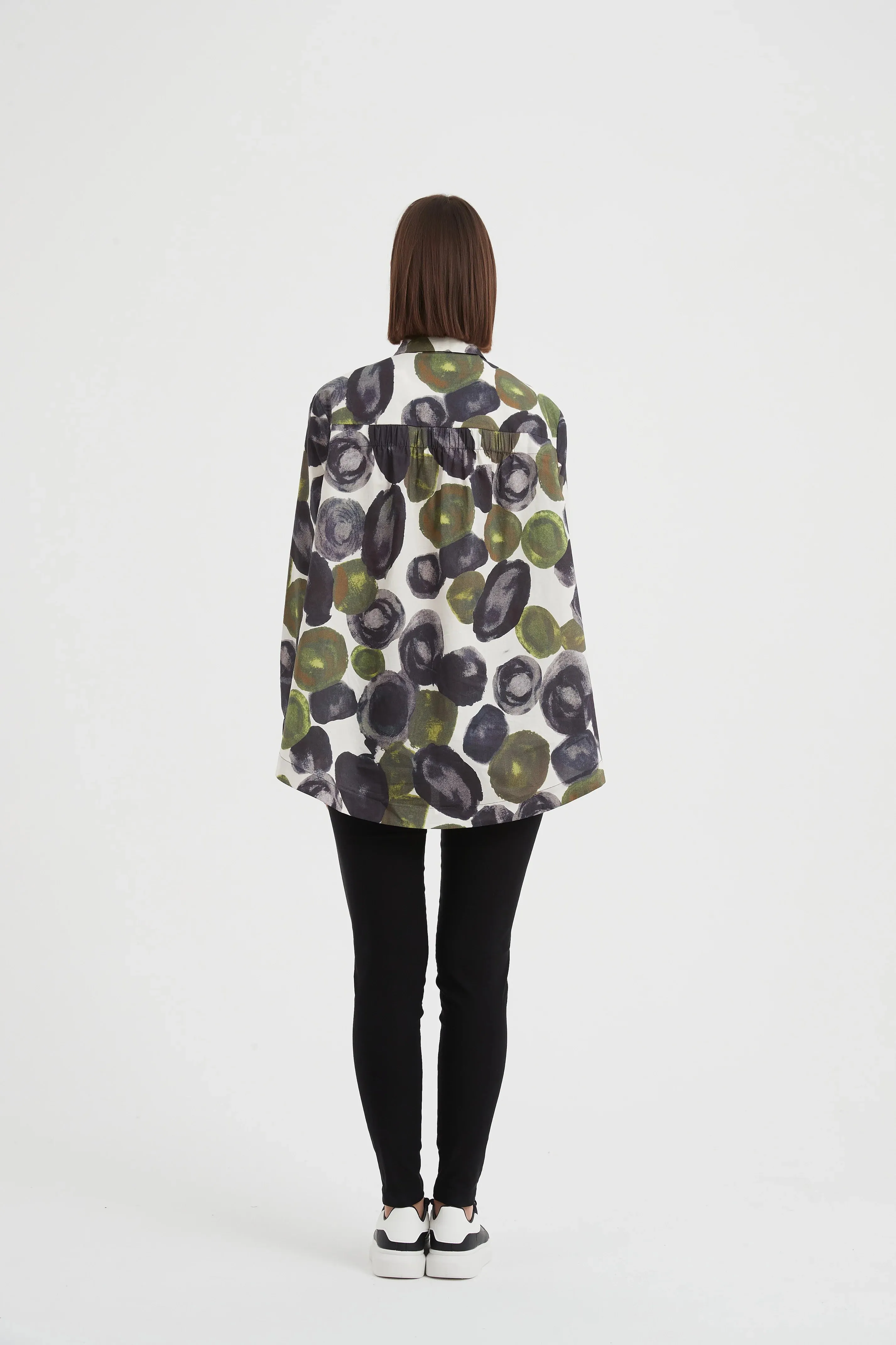 Elastic Front Hem Print Shirt | Moss Spot