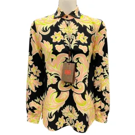 Etro Black / Pink Multi 2023 Printed Button-down Silk Blouse