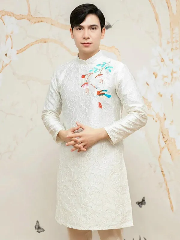 Family Ao Dai White Embroidery Ao Dai Dress Includes One Ao Dai Top And Pants