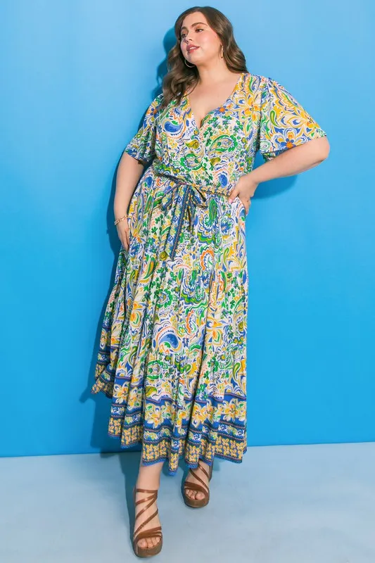 Flying Tomato Plus Size Printed faux wrap dress