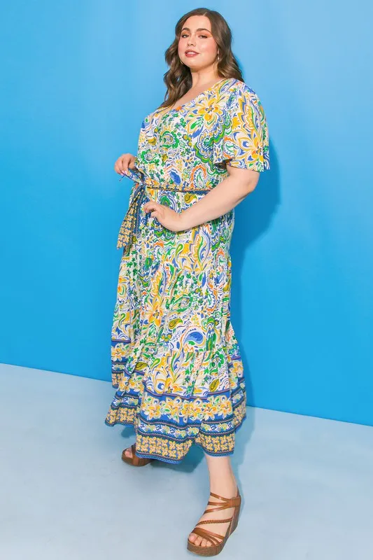 Flying Tomato Plus Size Printed faux wrap dress