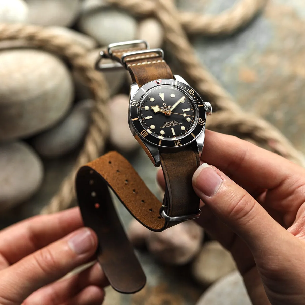 Genuine Leather 1973 British Military Watch Strap: OXFORD - Chestnut Brown