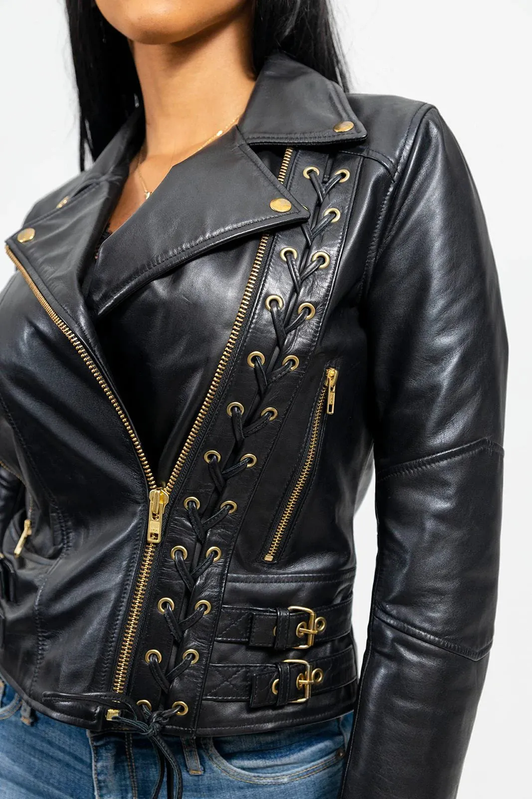 Gisele Womens Moto Style Leather Jacket