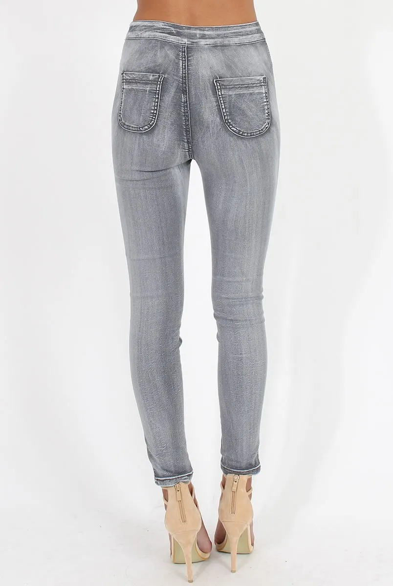 Grey High Waisted Skinny Jeans - Josephine