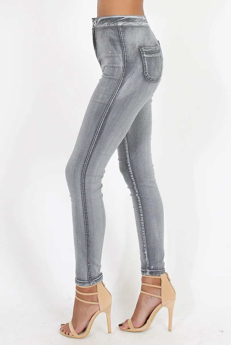 Grey High Waisted Skinny Jeans - Josephine