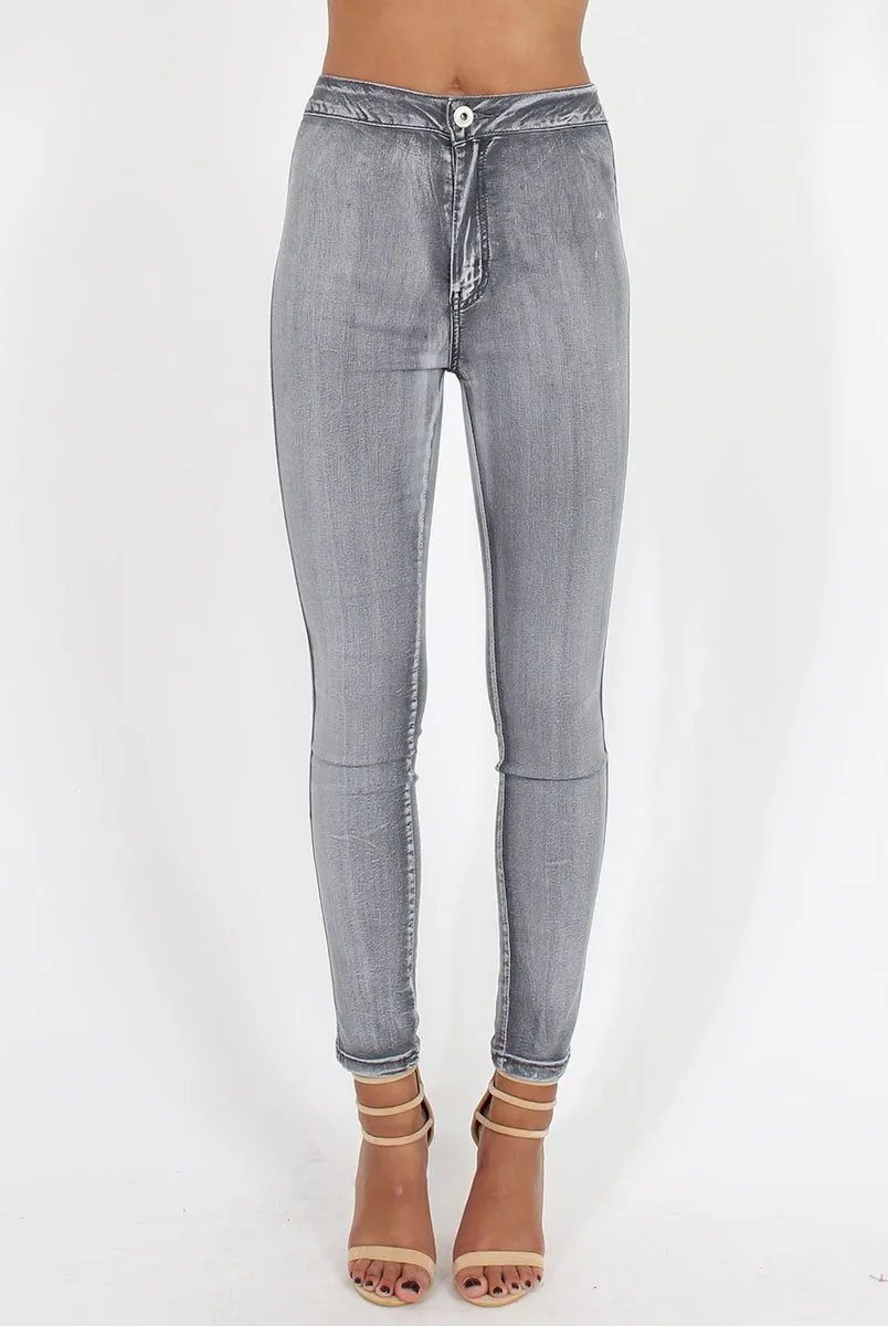 Grey High Waisted Skinny Jeans - Josephine