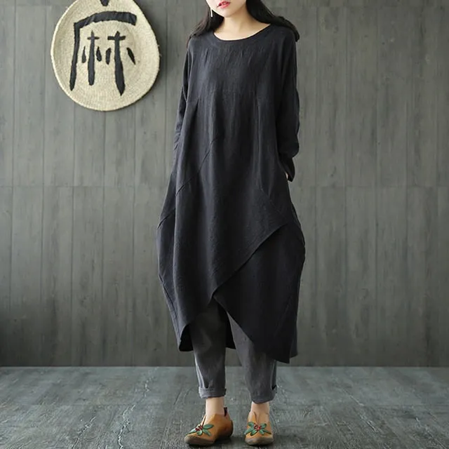 Irregular Hem Loose Midi Muslim Modest Tunic