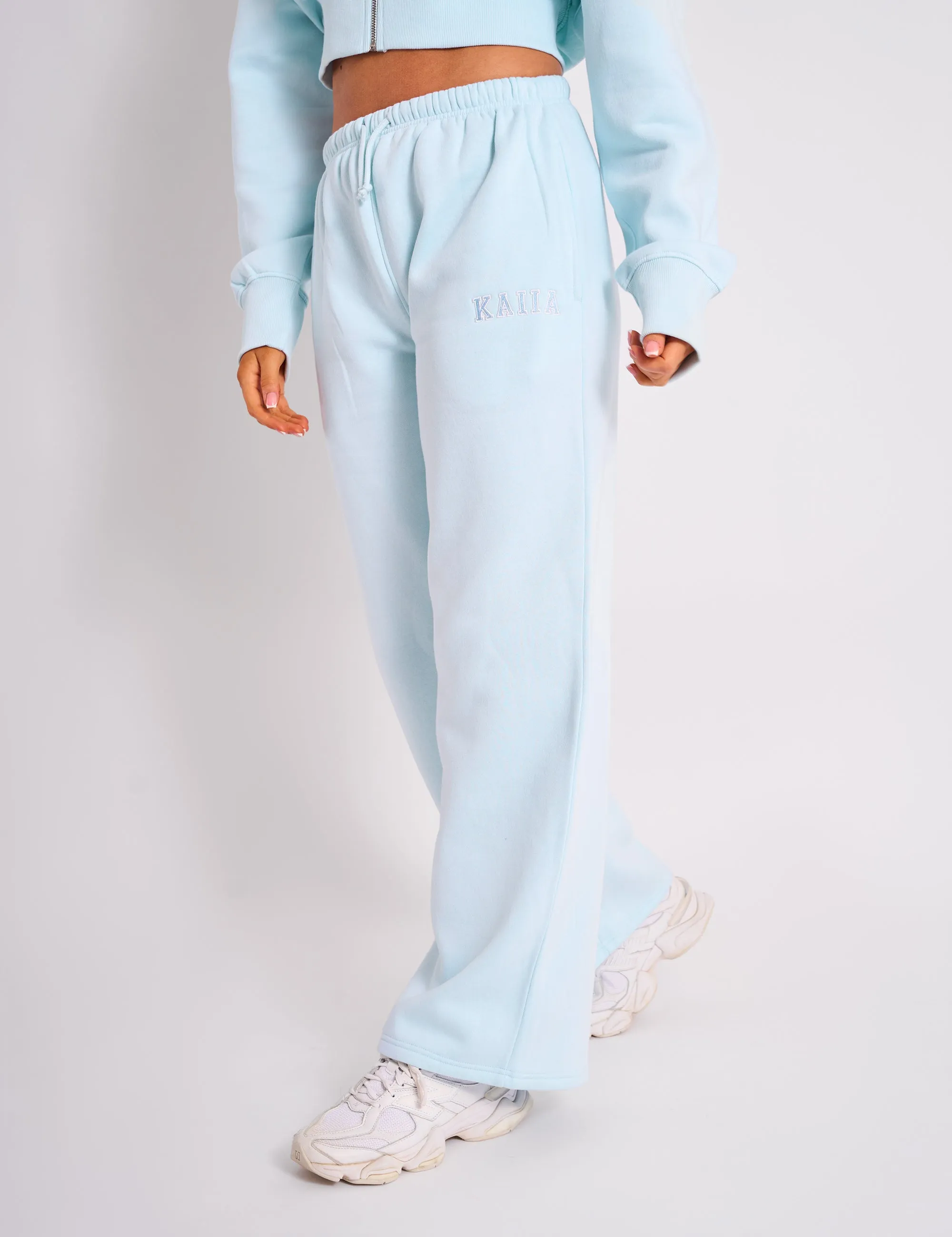 Kaiia Logo Wide Leg Joggers Light Blue