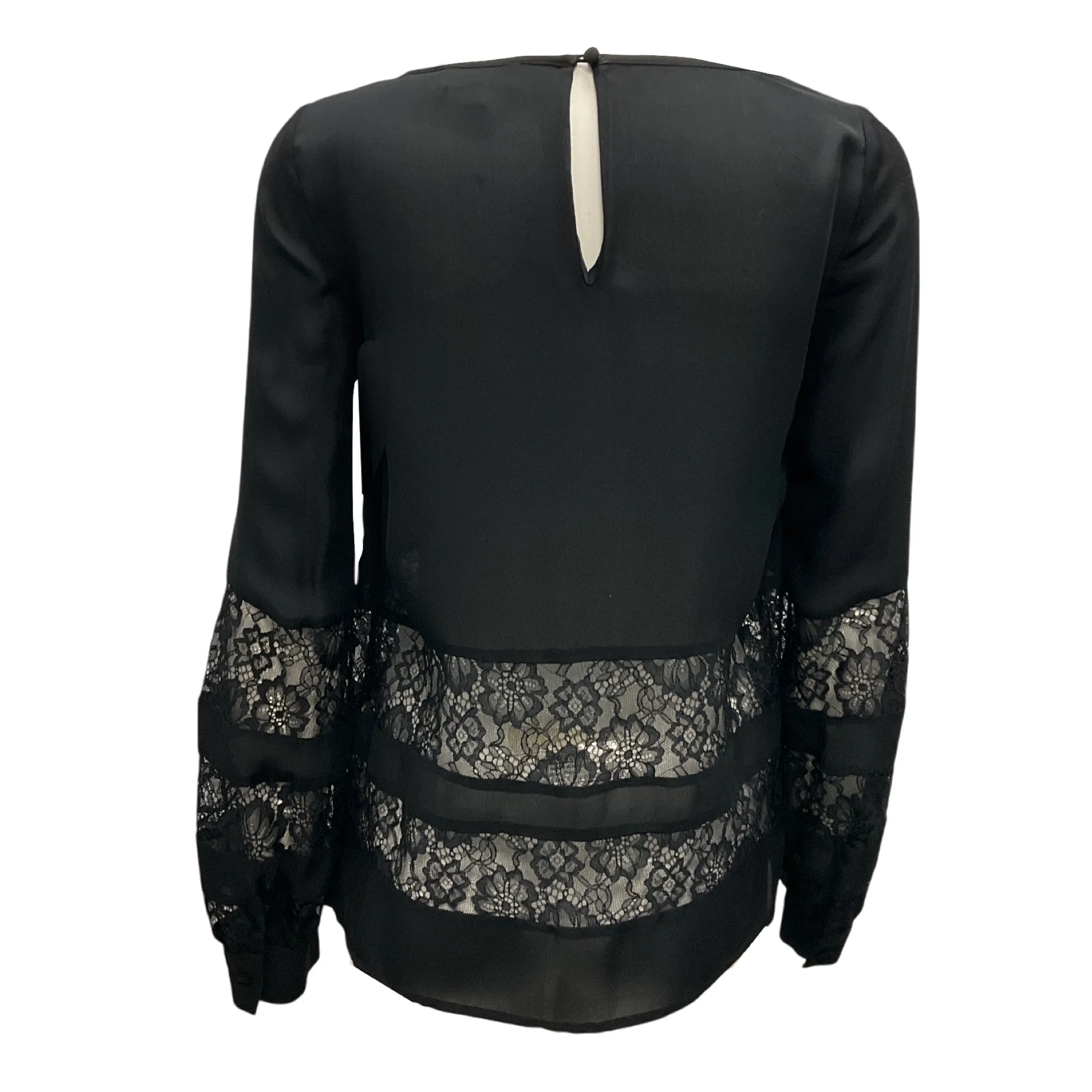 L'Agence Black Lace Trimmed Silk Top