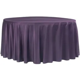 Lamour Satin 132" Round Tablecloth - Eggplant/Plum