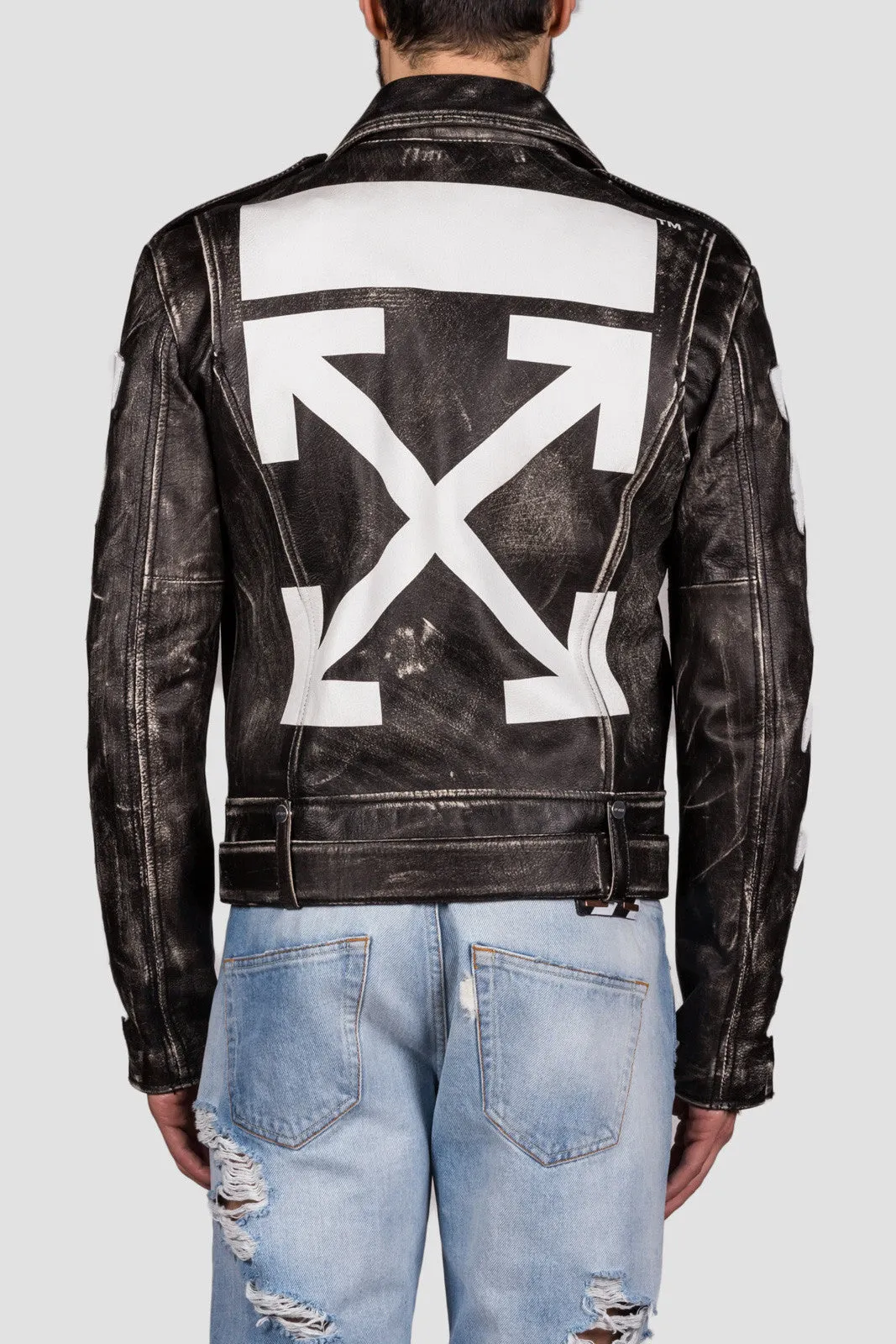 Leather Moto Jacket Black White