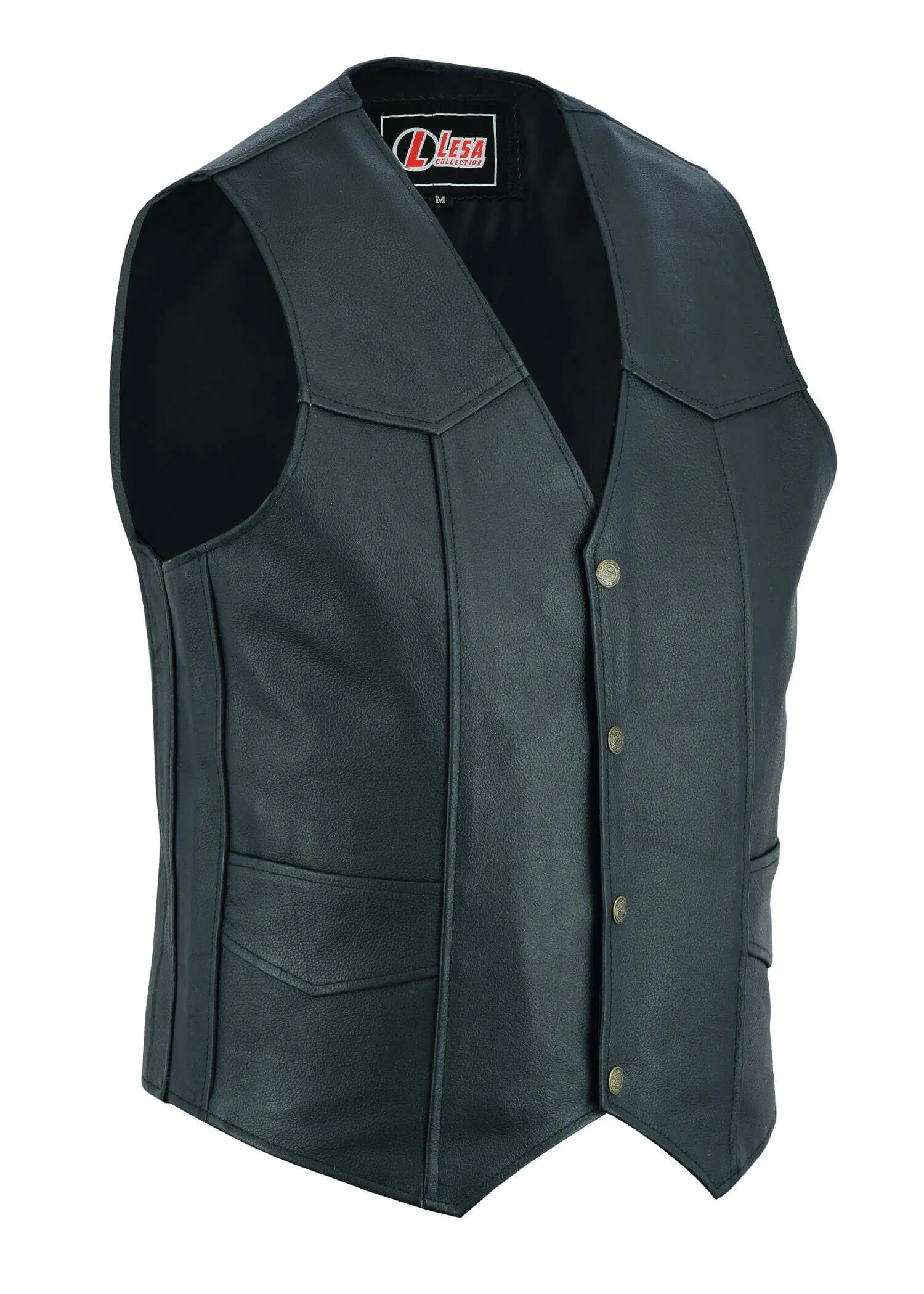 Mens Genuine Leather Motorcycle Biker Style Black Waistcoat/Vest