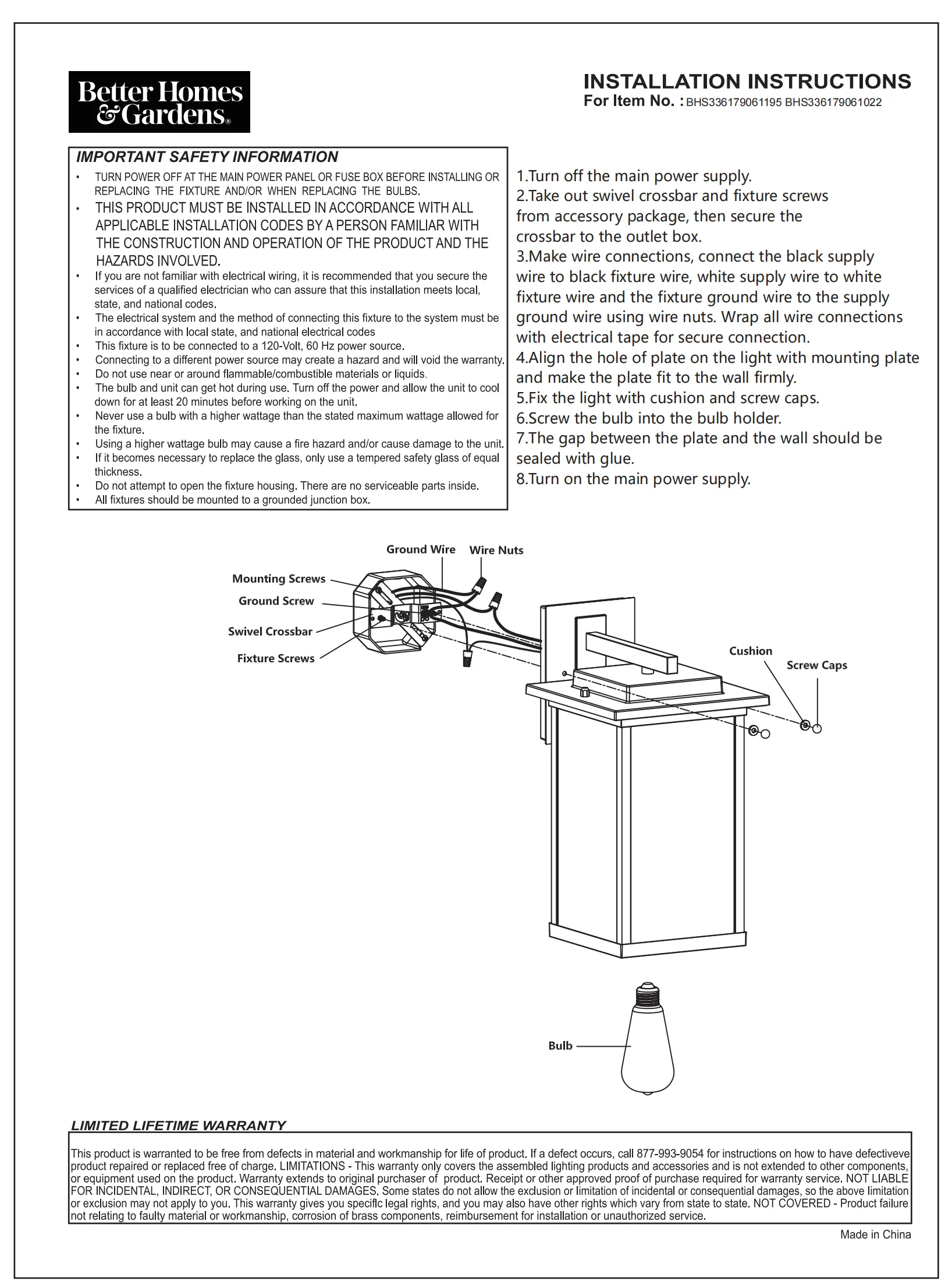 Metal Light Fixture, 75W Filament Bulb Included