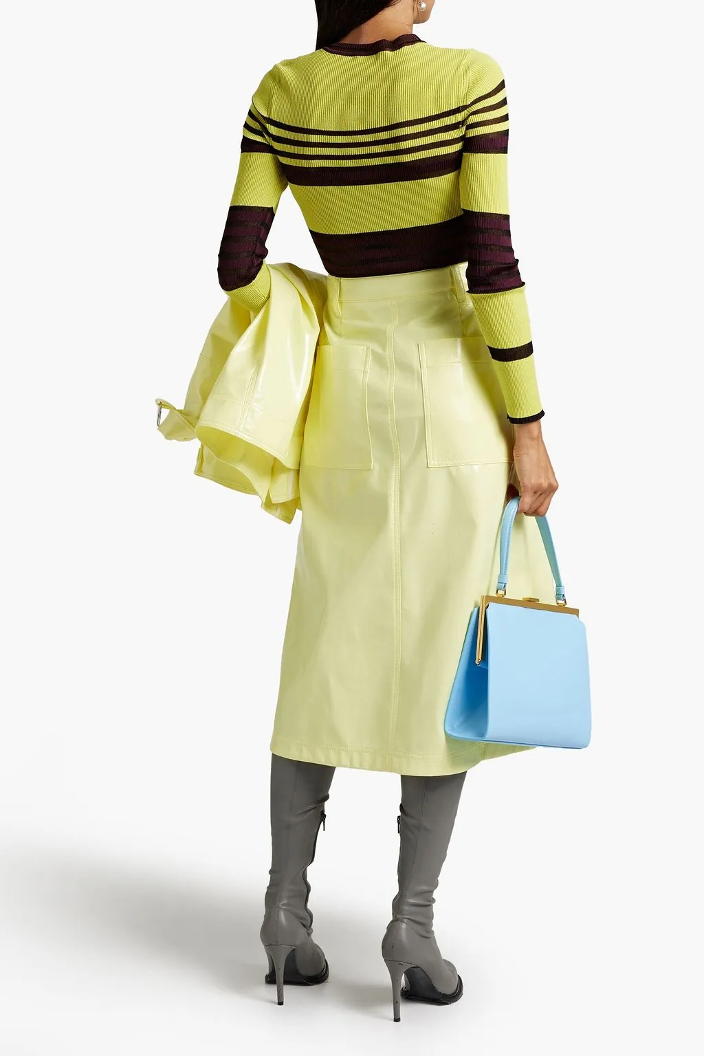 Midi skirt in faux patent leather TIBI, yellow