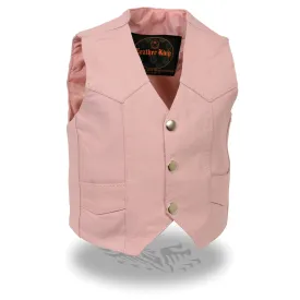 Milwaukee Leather SH2011PINK Girls Pink Three Snap Leather Vest