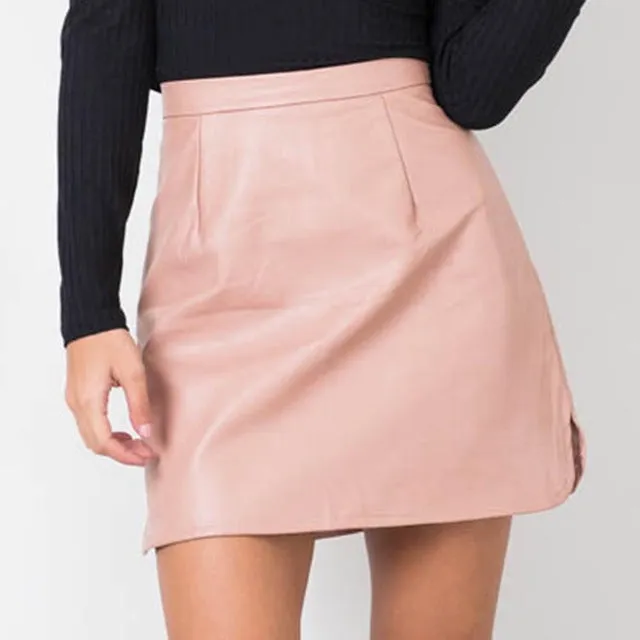 Nadafair New Arrival OL PU Leather Skirts High Waist Sexy Vintage A-Line Office Skirts Womens Solid Mini Bodycon Skirt Plus Size