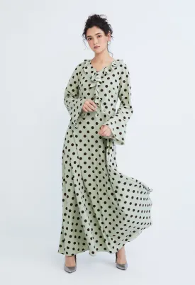 Polka Dot Ruffled V-Neckline Maxi Dress