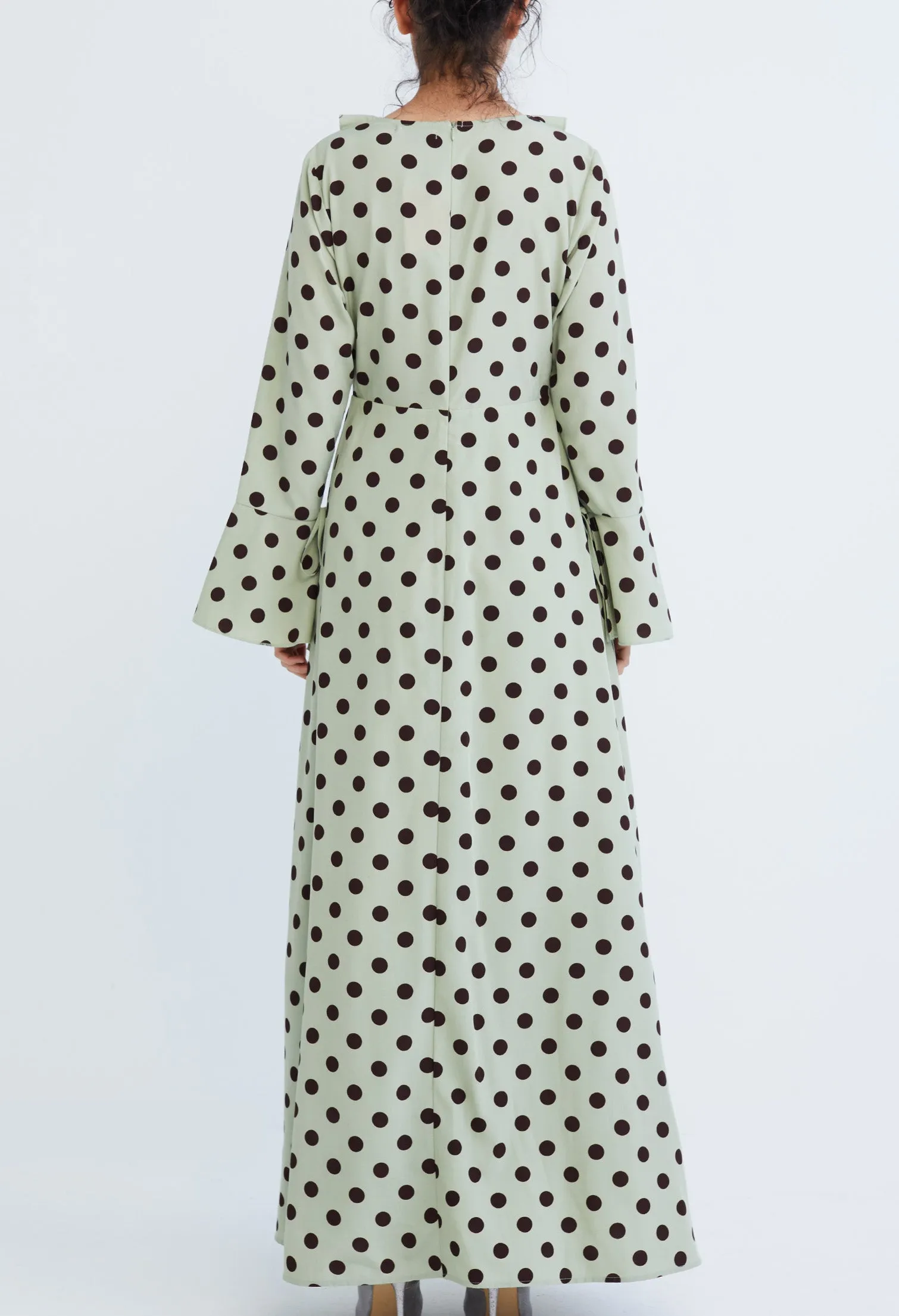 Polka Dot Ruffled V-Neckline Maxi Dress