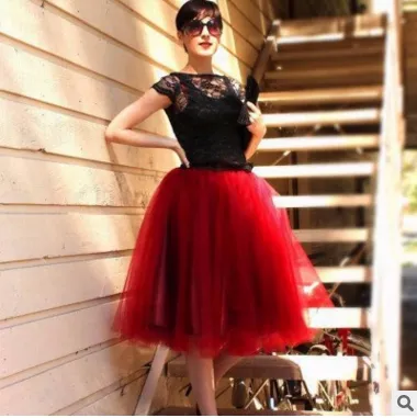 Quality 5 Layers 65cm Summer Midi Tulle Skirt Fashion Pleated TUTU Skirts Womens Lolita Petticoat Bridesmaids Jupe Saia faldas